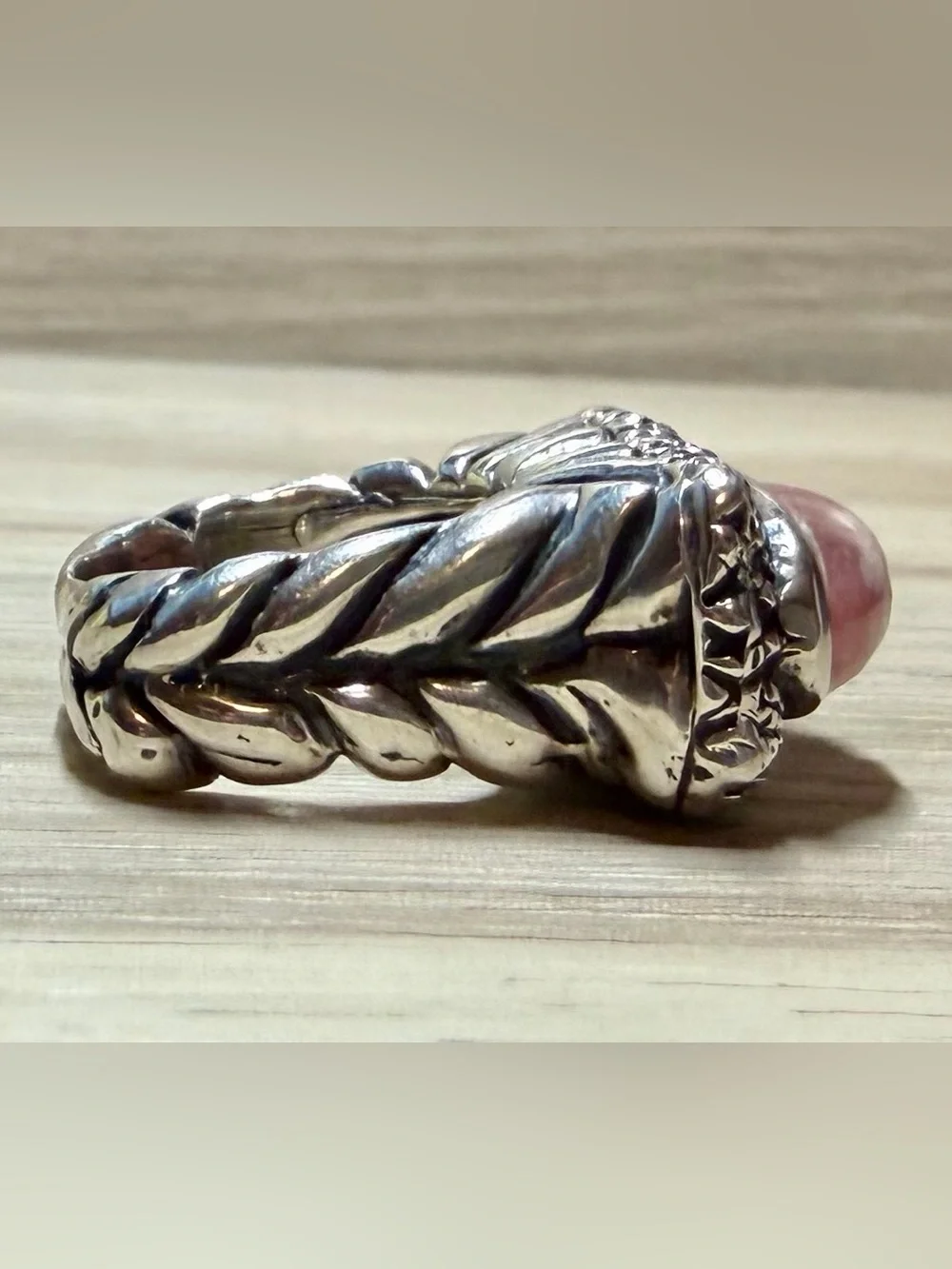 Dian Malouf DLM 925 Sterling Silver Rhodochrosite Wide Statement Ring, Size 5.5